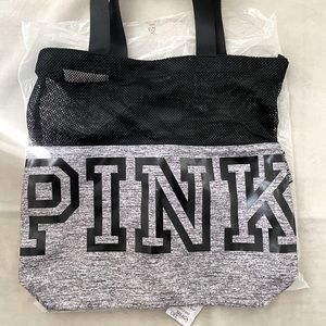Pink medium size Tote Mesh Gray black logo NEW